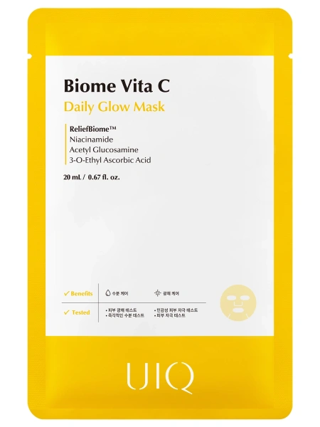 Ежедневная тканевая маска с витамином C для сияния кожи UIQ  Biome Vita C Glow Mask, 20 мл